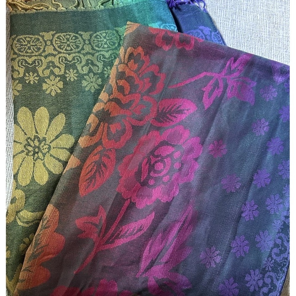 Rainbow Floral Pashmina Scarf One Size Colorful Fringed‎ Boho Wrap Shawl 26X68